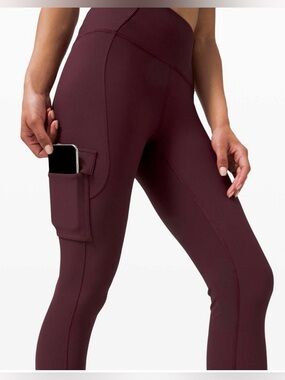 Lululemon Trail Trekker High Rise Tight 25” Ribbed Cassis Burgundy sz12